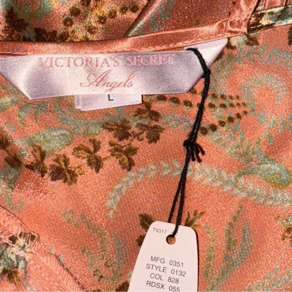 Victoria's Secret Angels Y2K Floral Satin Lace Slip Dress Pink Peach Size L Rare - Picture 3 of 5